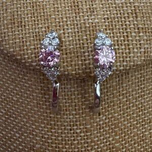 Solid Sterling Silver One Carat RARE Sakura Pink Moissanite Huggie Hoops